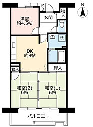 UR都市機構アルビス寺本1号棟 3DKの間取図画像
