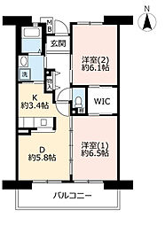 UR都市機構パークタウン西武庫11号棟 2DKの間取図画像