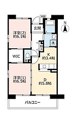 UR都市機構パークタウン西武庫9号棟 2DKの間取図画像