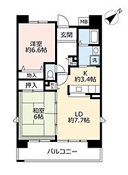 UR都市機構パークタウン西武庫9号棟 2LDKの間取図画像