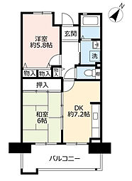 UR都市機構パークタウン西武庫5号棟 2DKの間取図画像
