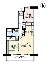 UR都市機構ルゼフィール立花2号棟 2LDKの間取図画像