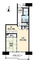 UR都市機構酉島リバーサイドヒルなぎさ街16号棟 1LDKの間取図画像