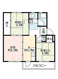UR都市機構逆瀬川団地7号棟 3Kの間取図画像