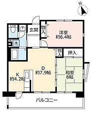 UR都市機構浜甲子園さくら街6号棟 2DKの間取図画像