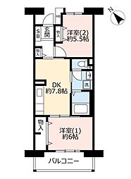UR都市機構ルゼフィール南甲子園 2DKの間取図画像