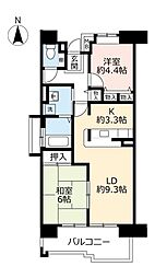 UR都市機構西宮マリナパークシティ丘のある街1番館 2LDKの間取図画像