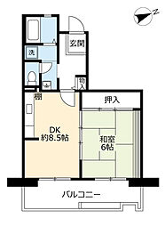 UR都市機構アルビス寺本9号棟 1DKの間取図画像