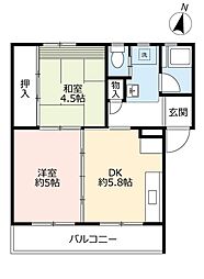 UR都市機構逆瀬川団地7号棟 2DKの間取図画像