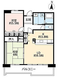 UR都市機構アルビス伊丹千僧6号棟 2LDKの間取図画像