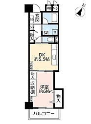 UR都市機構リバーサイドさぎす1号棟 1DKの間取図画像