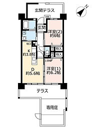 UR都市機構浜甲子園なぎさ街23号棟 2DKの間取図画像