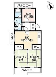 UR都市機構すずかけ台ハイツ7号棟 3DKの間取図画像