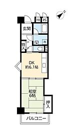 UR都市機構リバーサイドさぎす1号棟 1DKの間取図画像