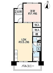 UR都市機構ルゼフィール潮江1号棟 1LDKの間取図画像