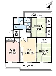 UR都市機構あかしあ台ハイツ6号棟 3DKの間取図画像