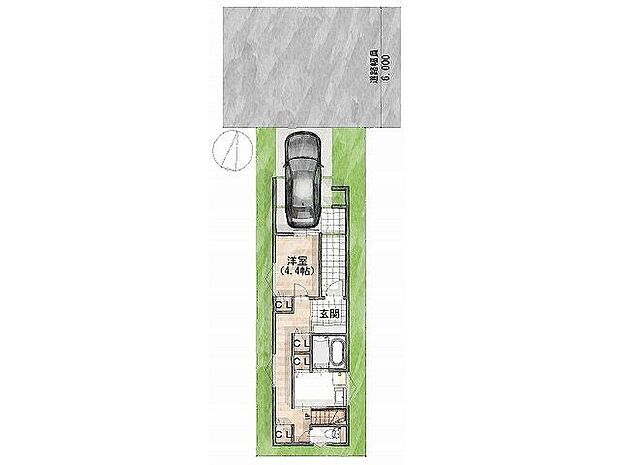 【区画図】道路:北向き・幅員6m土地面積:80.75平米