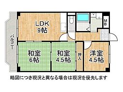 鶴見日光ハイツ 3DKの間取図画像