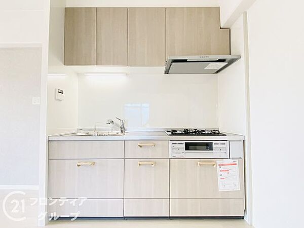 洗練されたデザインのシステムキッチンは機能性にも優れています。収納スペースも豊富で調理器具をスッキリと収められるため、プレミアムなマンションライフに相応しい整った空間を維持していただけます