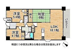 オークヒルズ香里参番館 3LDKの間取図画像