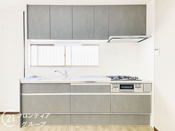 利便性の高いシステムキッチンです。収納があるため、調味料のストックを置くのにピッタリです。