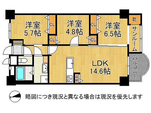 全居室に収納を備えた機能的な3LDKの間取りです。