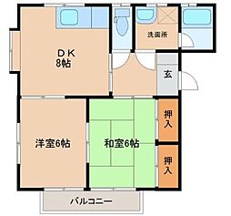 JR山陽本線 東福山駅 徒歩35分の賃貸アパート 2階2DKの間取り