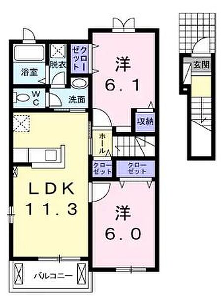 広島県福山市神辺町大字川北(賃貸アパート2LDK・2階・57.07㎡)の写真 その3