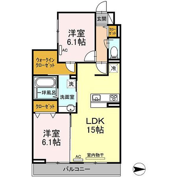 広島県福山市大門町大門(賃貸アパート2LDK・3階・64.88㎡)の写真 その3