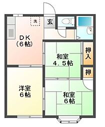 JR山陽本線 大門駅 徒歩5分の賃貸アパート 2階3DKの間取り