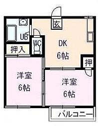 JR山陽本線 東福山駅 徒歩32分の賃貸アパート 1階2DKの間取り