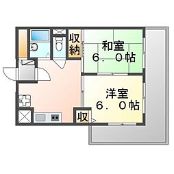 JR山陽本線 東福山駅 徒歩15分の賃貸マンション 4階2DKの間取り