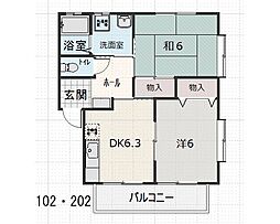 JR山陽本線 大門駅 徒歩10分の賃貸アパート 2階2DKの間取り