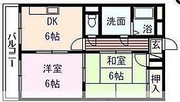 JR山陽本線 東福山駅 3.5kmの賃貸マンション 2階2DKの間取り