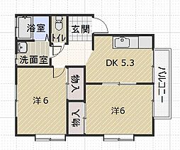 JR山陽本線 東福山駅 4.4kmの賃貸アパート 2階2DKの間取り