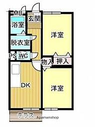 JR山陽本線 東尾道駅 徒歩10分の賃貸アパート 1階2DKの間取り