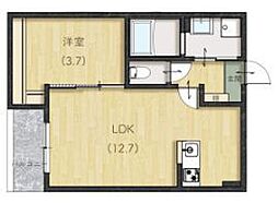 JR福塩線 備後本庄駅 徒歩10分の賃貸アパート 1階1LDKの間取り