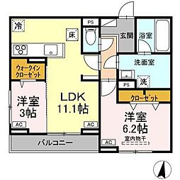 JR山陽本線 福山駅 徒歩15分の賃貸アパート 1階2LDKの間取り
