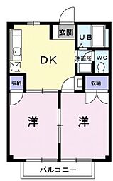 井原鉄道 湯野駅 徒歩5分の賃貸アパート 2階2DKの間取り