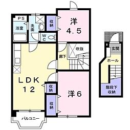 JR山陽本線 東尾道駅 徒歩10分の賃貸アパート 2階2LDKの間取り