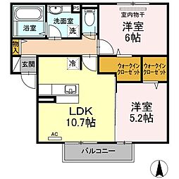 JR福塩線 横尾駅 徒歩16分の賃貸アパート 2階2LDKの間取り
