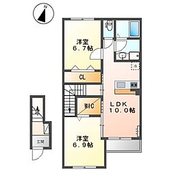 グリシーヌ 2階2LDKの間取り