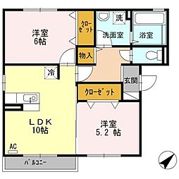 JR山陽本線 東福山駅 徒歩36分の賃貸アパート 2階2LDKの間取り
