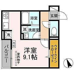 JR山陽本線 福山駅 3.3kmの賃貸アパート 2階ワンルームの間取り