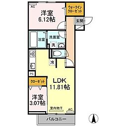 JR山陽本線 東福山駅 徒歩15分の賃貸アパート 3階2LDKの間取り