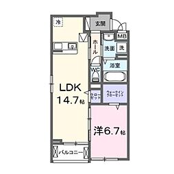 JR山陽本線 福山駅 徒歩18分の賃貸アパート 1階1LDKの間取り