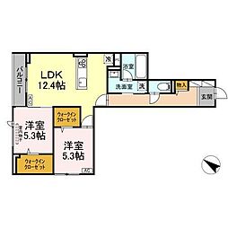 JR山陽本線 東福山駅 徒歩3分の賃貸アパート 2階2LDKの間取り