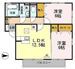 JR山陽本線 東福山駅 5.2kmの賃貸アパート 2階2LDKの間取り