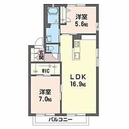 JR福塩線 近田駅 徒歩9分の賃貸アパート 2階2LDKの間取り