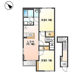 プルメリア 2階2LDKの間取り